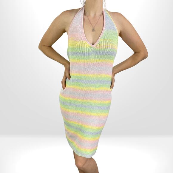 Whiskey Kiss Boutique Dresses & Skirts - WHISKEY KISS BOUTIQUE Pastel Rainbow Knit Halter Bodycon Dress